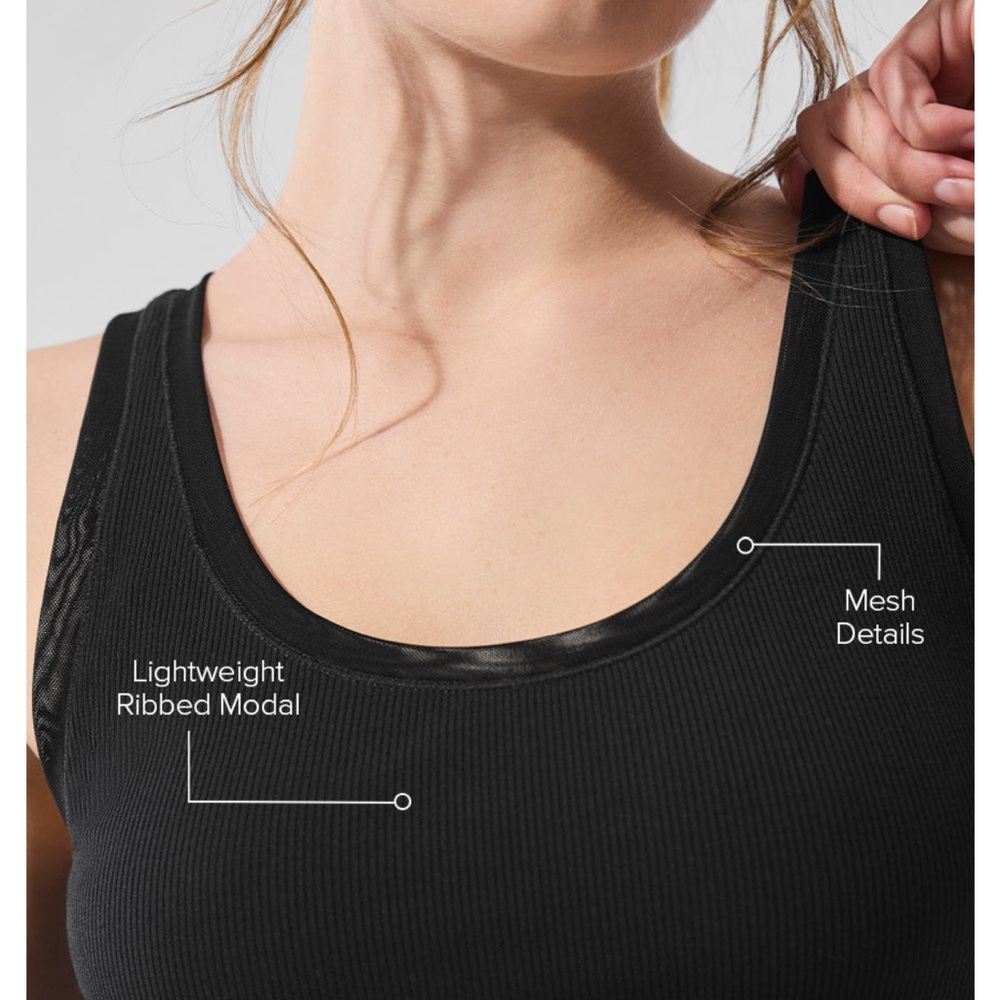 ALO Yoga Black Ribbed Mesh Tank - Picture 4 of 5